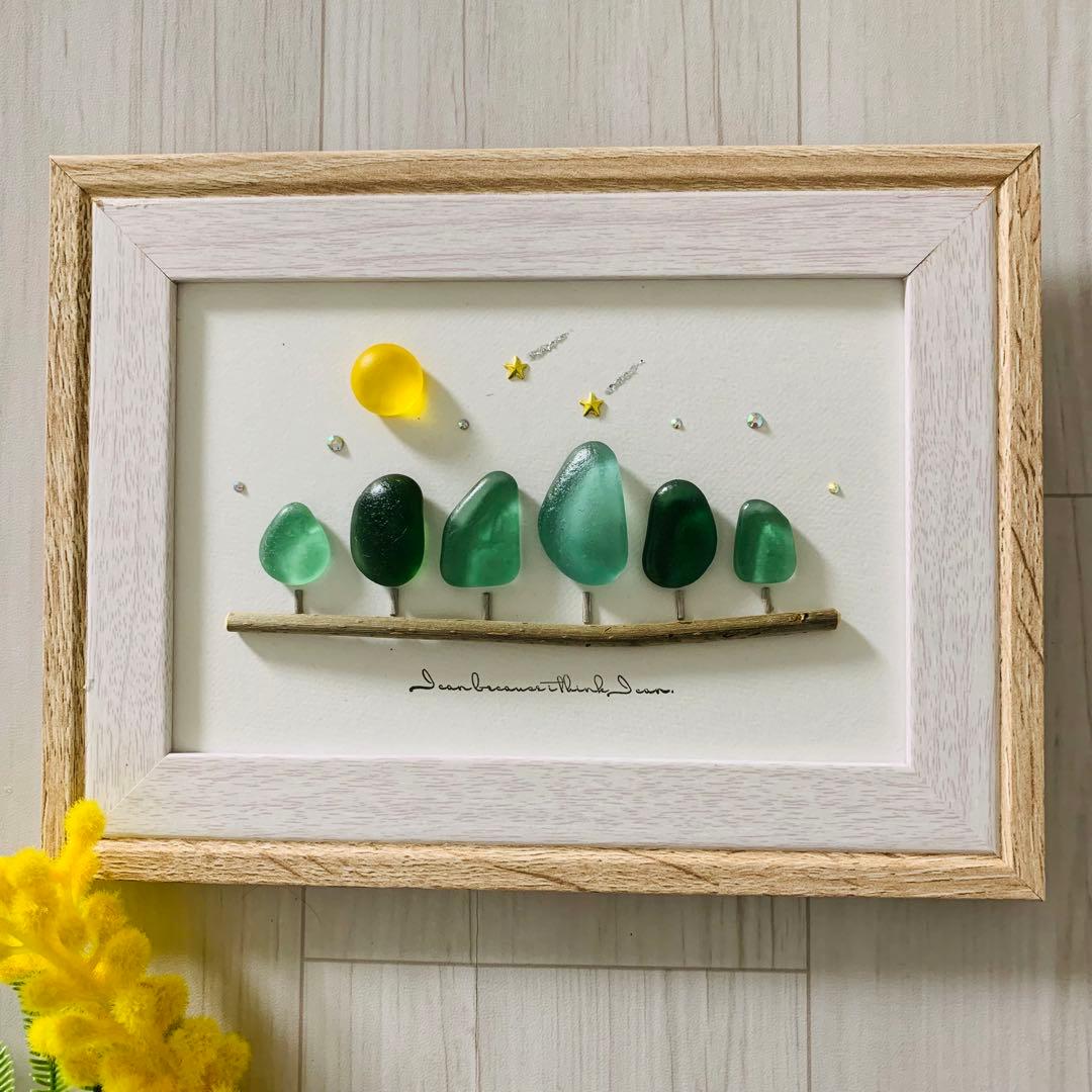 シーグラスアート 海の宝石 インテリア雑貨 壁掛け 置物 北欧 癒しの森アート