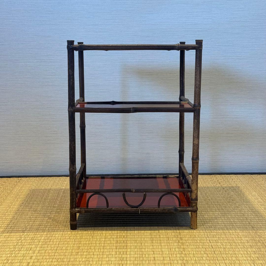 君子棚 斑竹 天然竹 水指棚 茶棚 紙箱 美品 茶道具