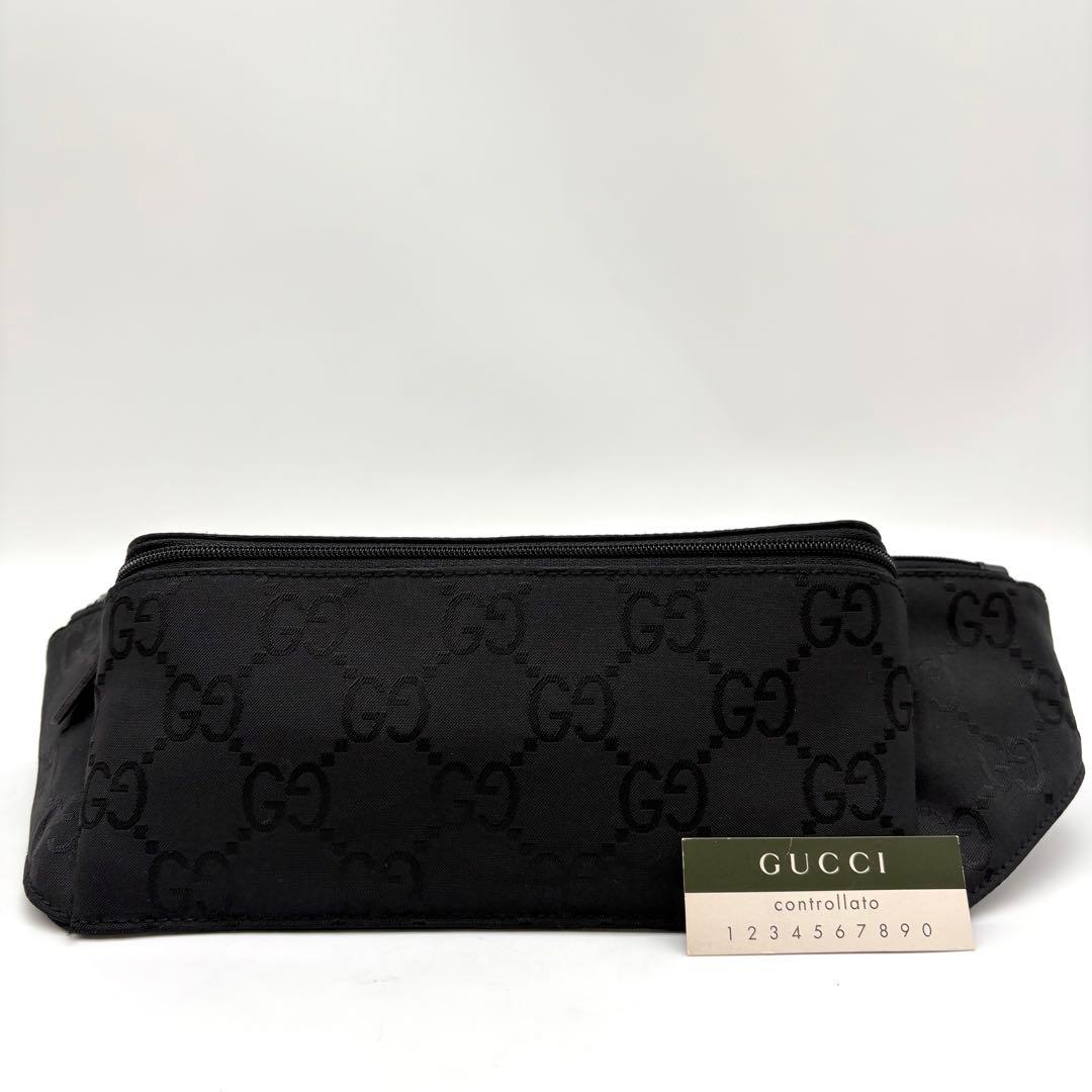 【使用感少】GUCCI グッチ ナイロン GG ウエストバッグ ブラック