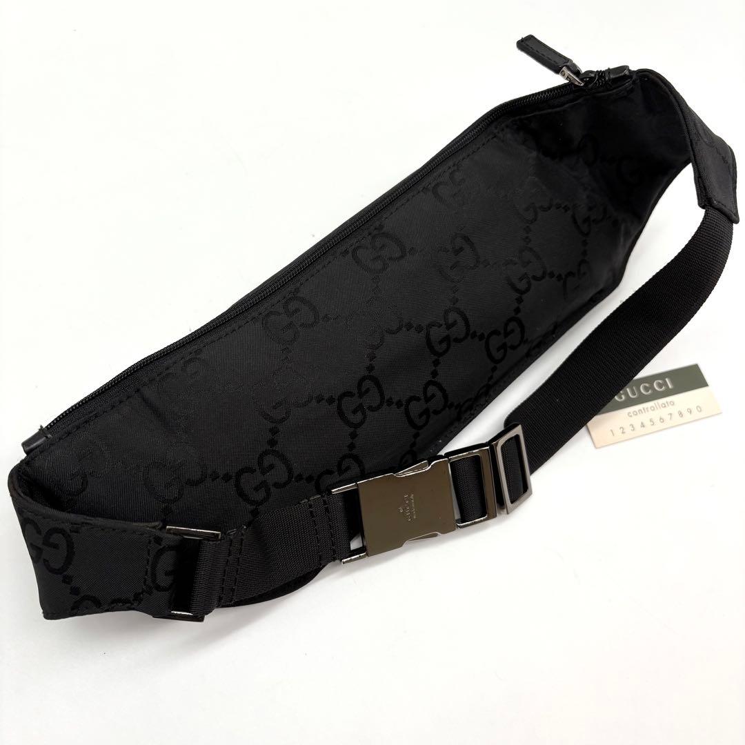 【使用感少】GUCCI グッチ ナイロン GG ウエストバッグ ブラック