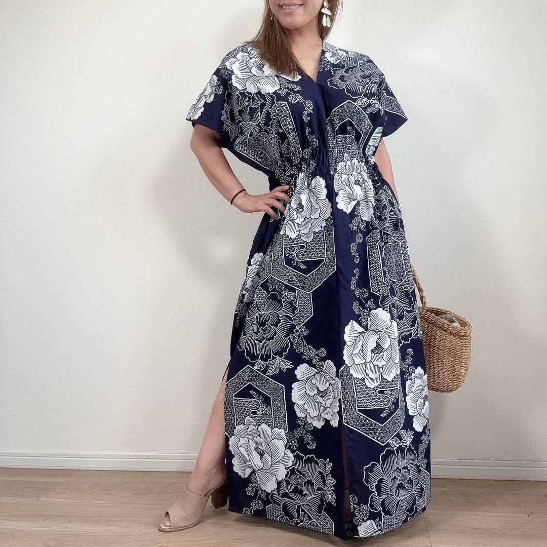 浴衣　リメイク　本染　オリジナル　ワンピhandmade コーマ　古典柄