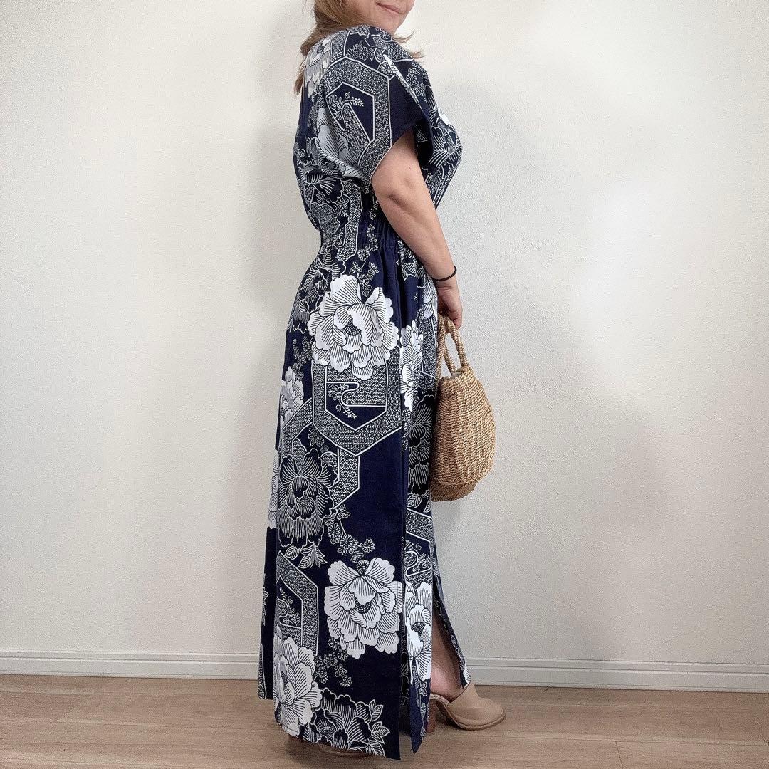 浴衣　リメイク　本染　オリジナル　ワンピhandmade コーマ　古典柄
