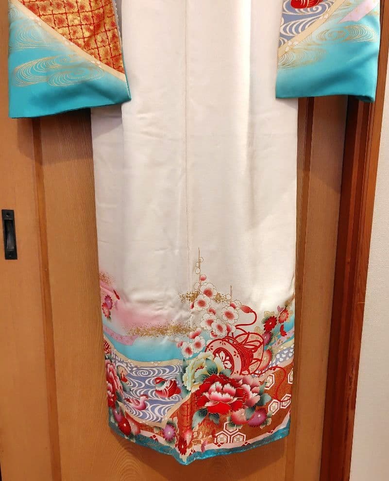 １回使用 7才 七五三 正絹&金刺繍の着物 帯 長襦袢 帯揚 帯板 帯枕 腰紐