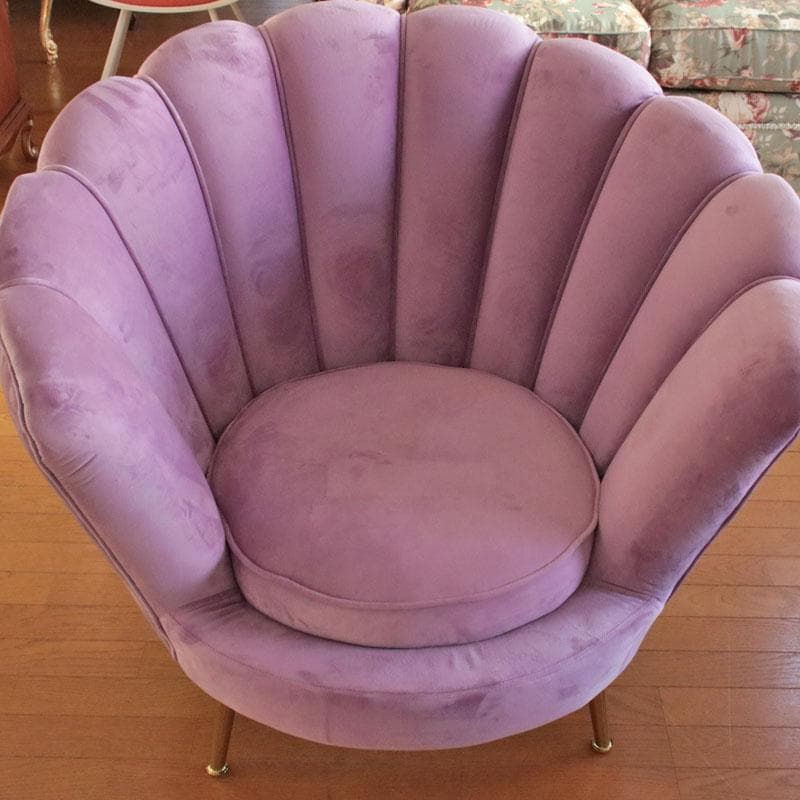 シェル型チェア パープル×ゴールド インテリア クッション付 143-184