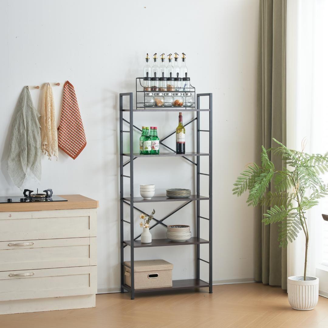 ブラウン　収納ラック 収納木製スリム キッチン本棚 食器棚 レンジ台おしゃれ北欧