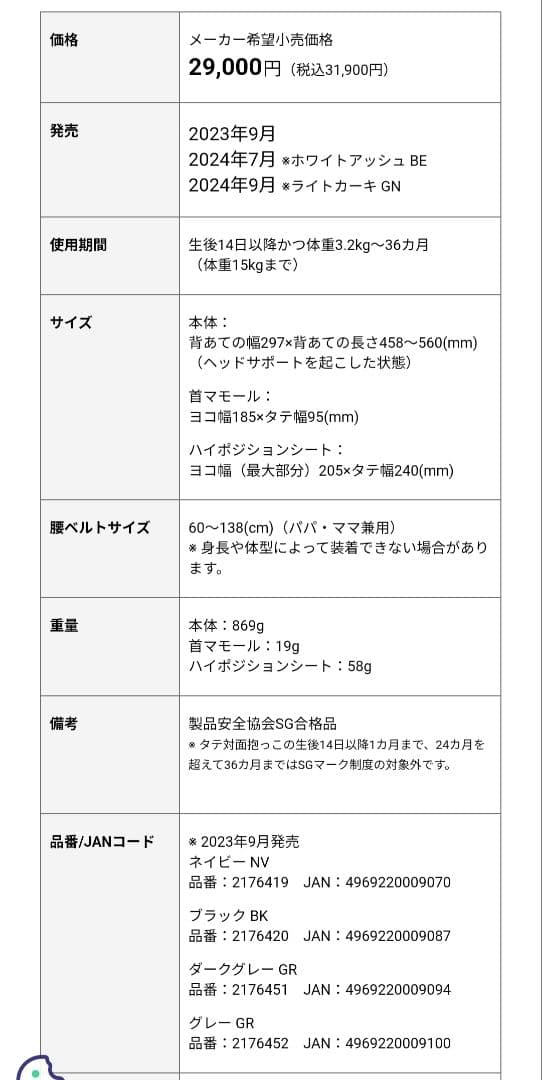 Aprica Laclis 抱っこ紐 ネイビー