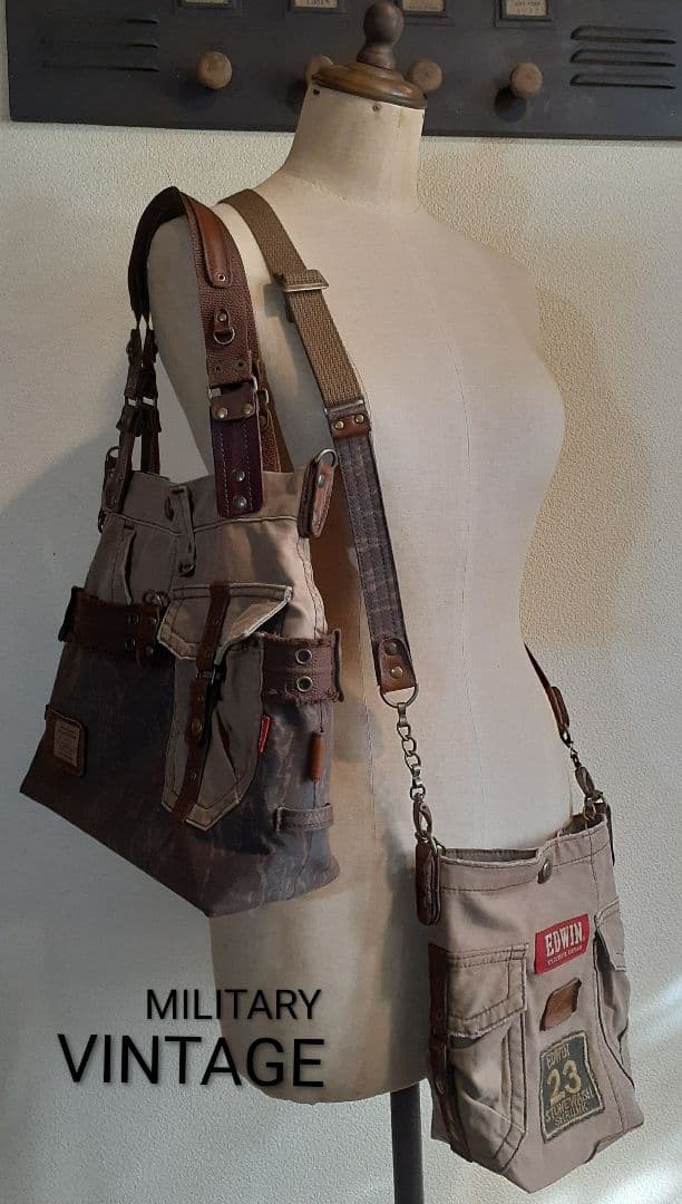 デニムリメイク★★★ MILITARY VINTAGE トートショルダー&腰袋付
