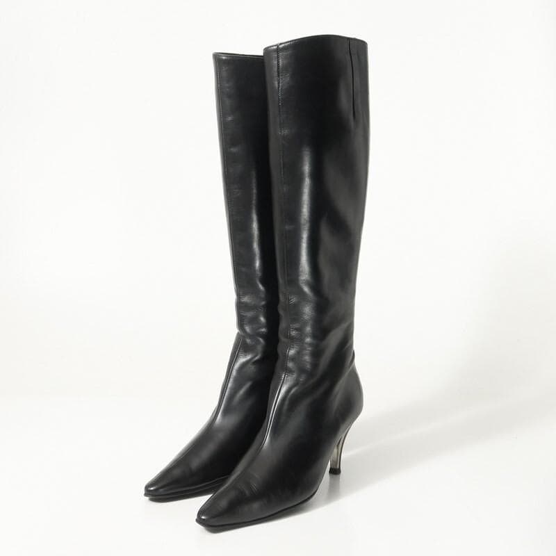 美品 サルヴァトーレ フェラガモ ロングブーツ ガンチーニ 黒 4C 本革