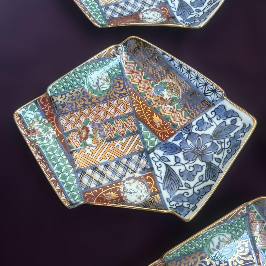 お値下げ　龍峰窯 金彩赤絵 祥瑞花丸紋 結び文 金彩古伊万里様式　皿　5枚