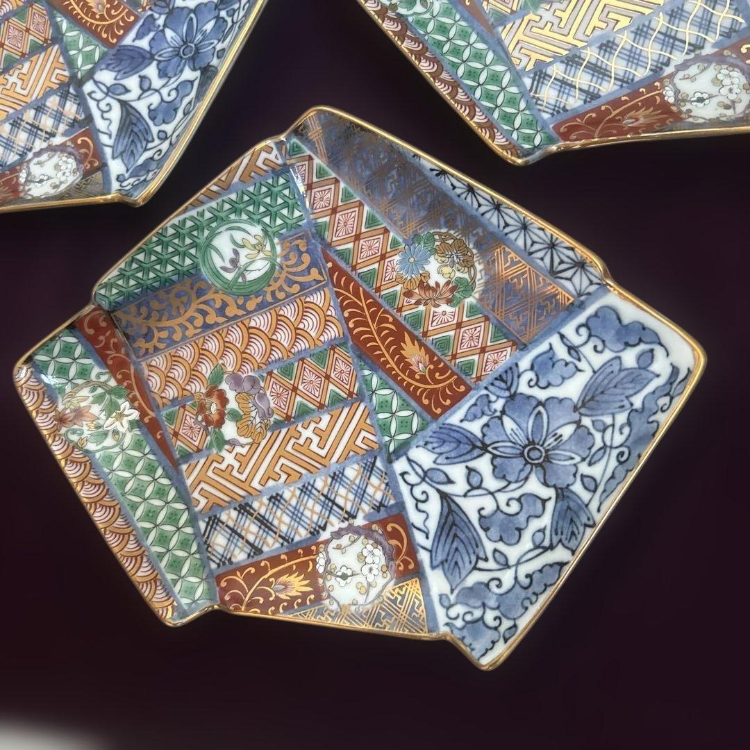 お値下げ　龍峰窯 金彩赤絵 祥瑞花丸紋 結び文 金彩古伊万里様式　皿　5枚