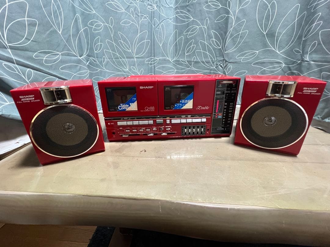 レトロ SHARP QT-88R 赤色 ラジカセ カセットデッキ