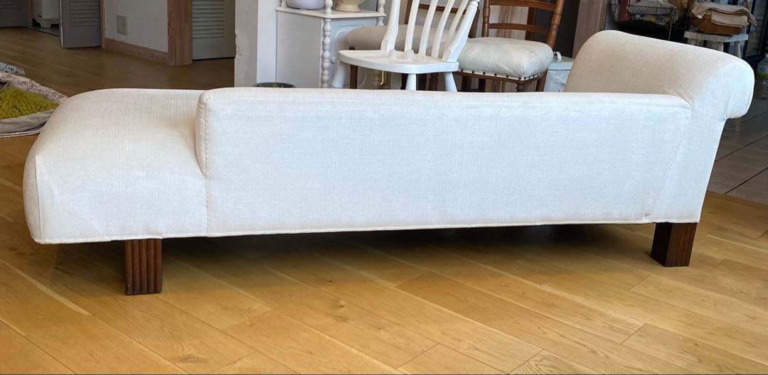 【カウチソファー】アンティーク　クッション、布地張り替え