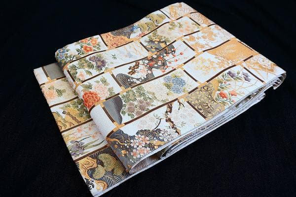 ★専用★美品 袋帯 オフホワイト 箔糸 流水 牡丹 梅 松 菊 4m31cm