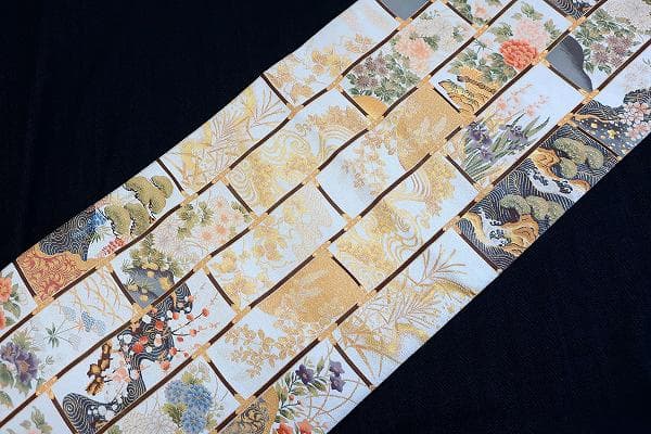 ★専用★美品 袋帯 オフホワイト 箔糸 流水 牡丹 梅 松 菊 4m31cm