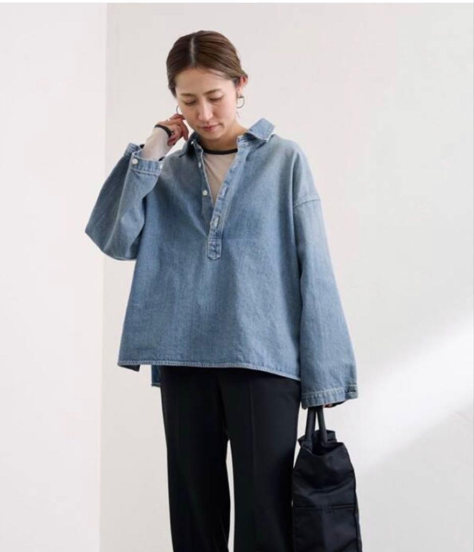 ライトブルー 長袖プルオーバーシャツ