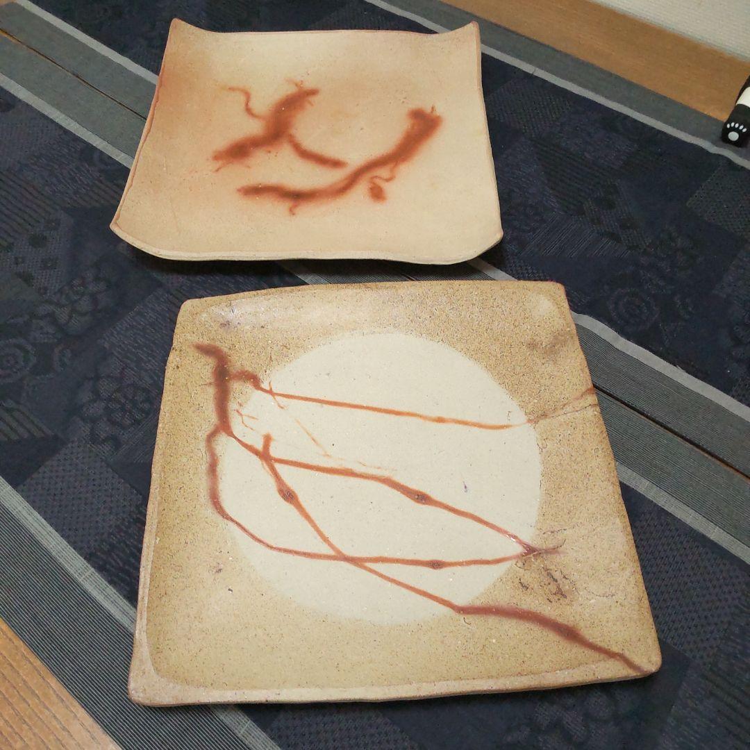 四方皿 2枚 備前焼 A