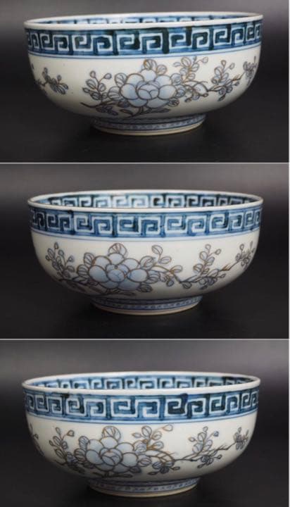 送料無料　明治時代　大変綺麗な錦手梅蘭竹菊四君子紋鉢３点セット径約18～24ｃｍ