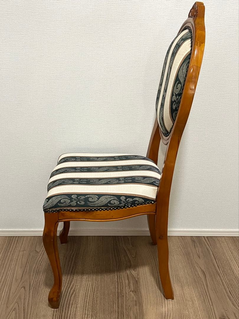 Nさん！アンティーク調 ダイニングチェア猫脚 ストライプ 布張りクラシック