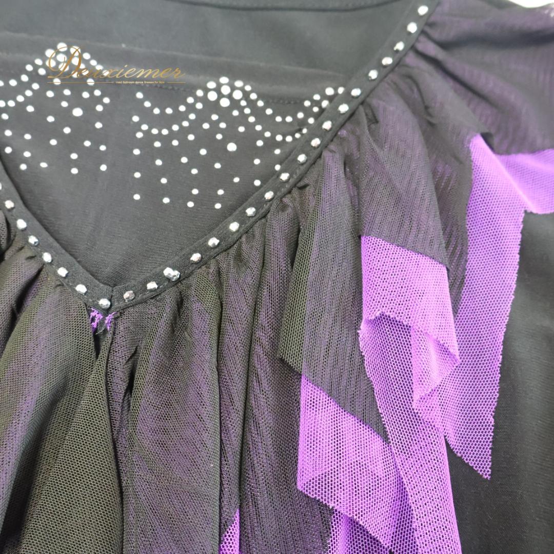 【美品 社交ダンス衣装】パープル トップス スカート 上下セット レッスン着 紫