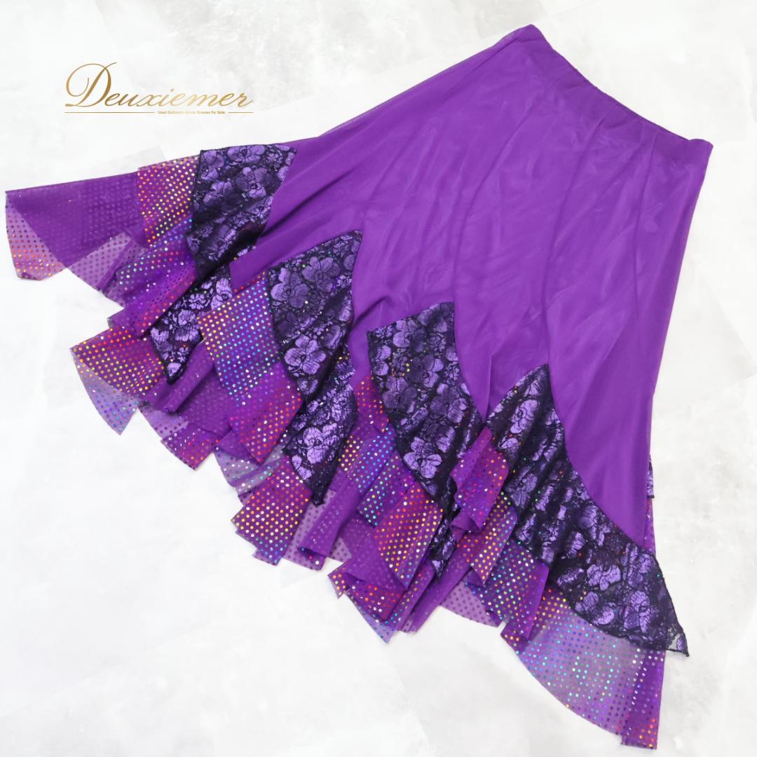 【美品 社交ダンス衣装】パープル トップス スカート 上下セット レッスン着 紫