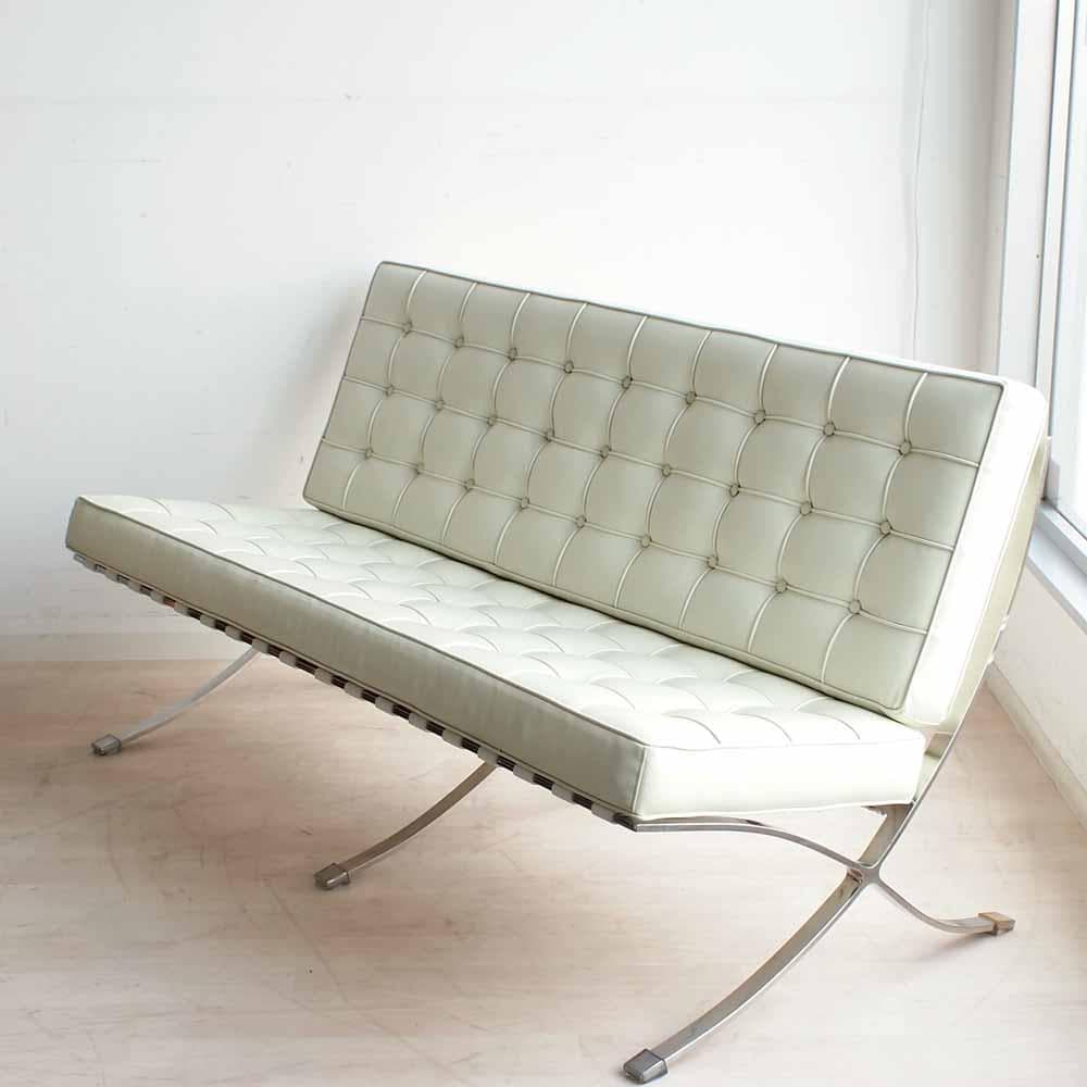 バルセロナチェア 2人掛け 合皮 白/ホワイト リプロダクト ZR24262