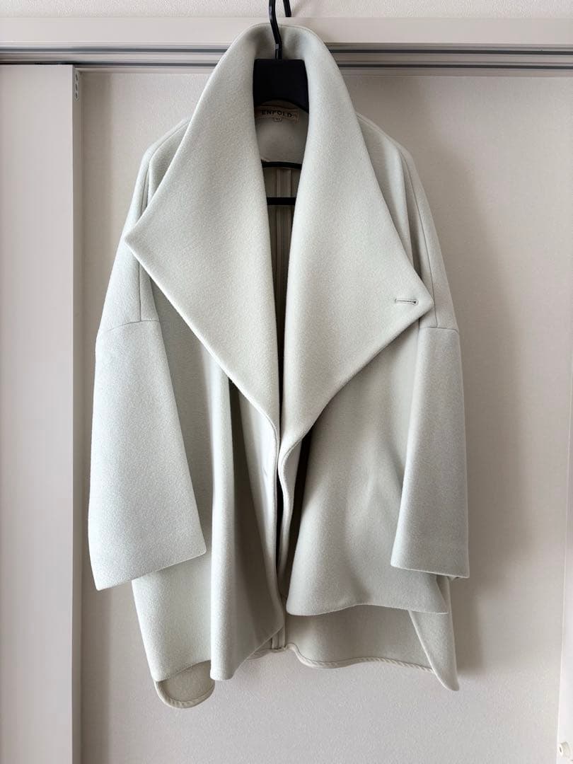 ENFOLD ライトモッサテントケープコート　アイスブルー　サイズ36
