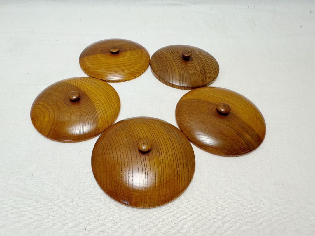 ほぼ未使用 茶道具 桑 天目台 高茶台 貴人台 茶托 蓋付き 5客揃え 煎茶道具