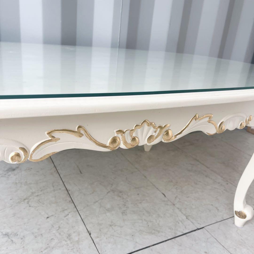 取付無料！姫系猫脚アンティーク ロココ調マホガニー材ガラス円形センターテーブル✨