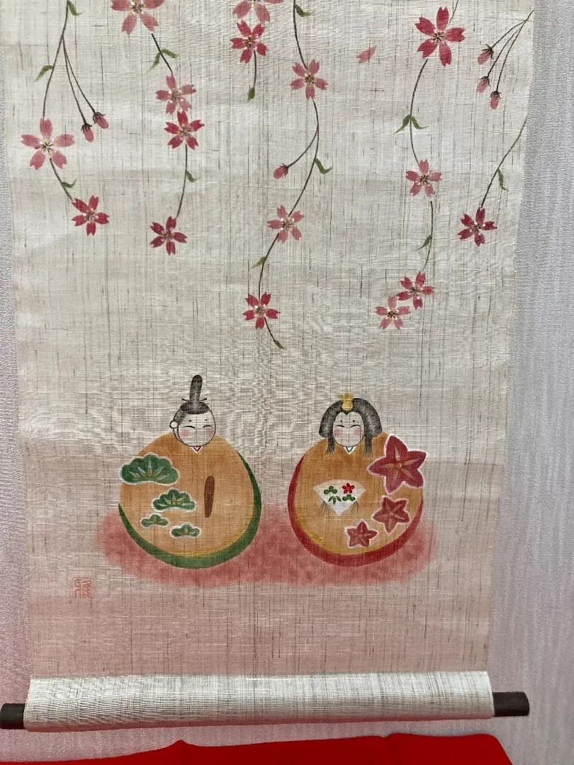 A3 高級な麻のタペストリー　TK14 雛飾り　ひな人形コンパクト雛タペストリー