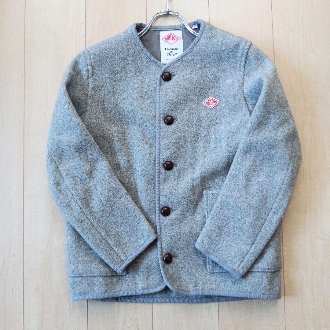 【美品】DANTON ウールモッサ ノーカラージャケット グレー 36