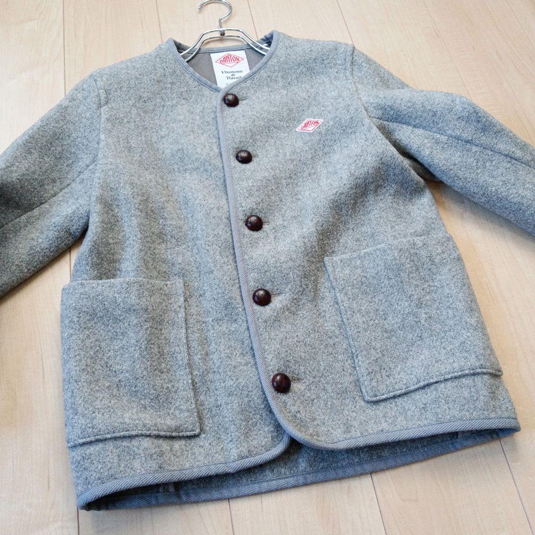 【美品】DANTON ウールモッサ ノーカラージャケット グレー 36