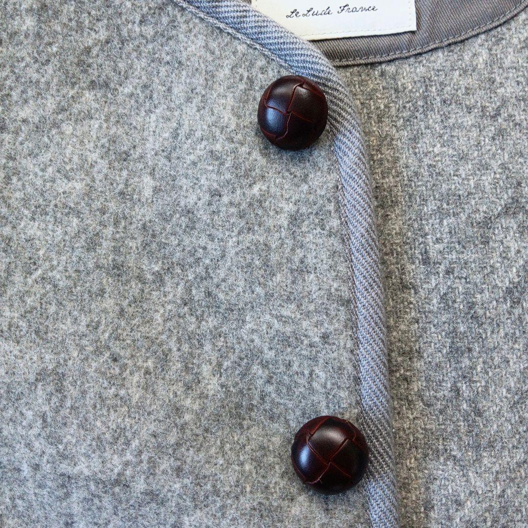 【美品】DANTON ウールモッサ ノーカラージャケット グレー 36