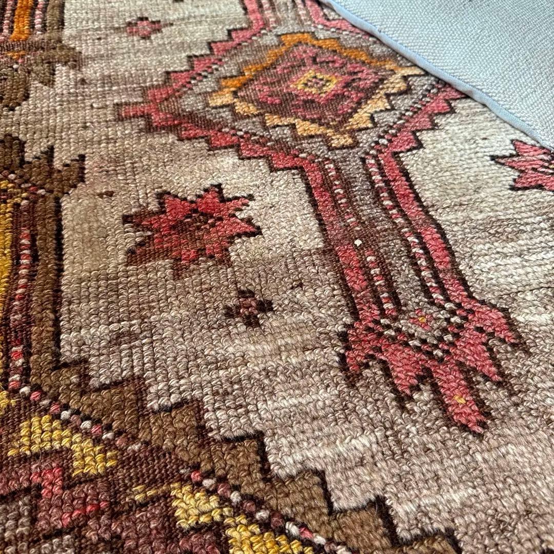 レア93×97 正方形サイズ　ウール　ブラウン　トルコヴィンテージラグ