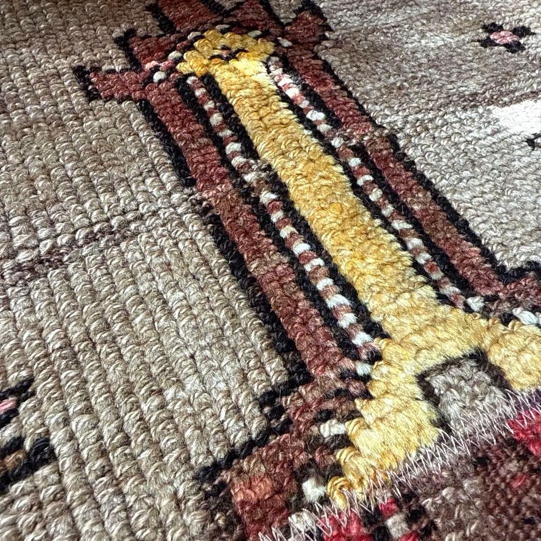 レア93×97 正方形サイズ　ウール　ブラウン　トルコヴィンテージラグ