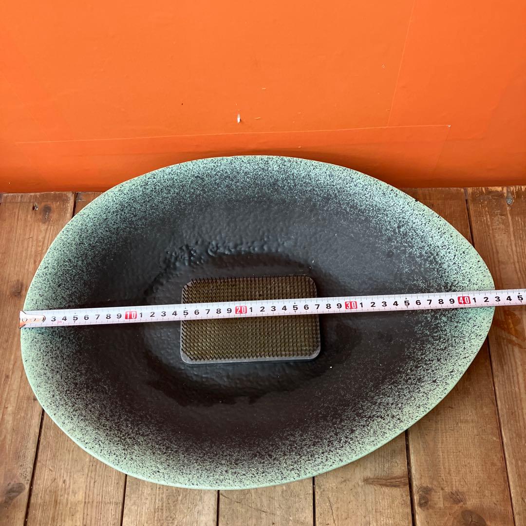 C-壁 陶器製 生け花 オーバル型 花器 水盤 剣山 フラワーベース 花瓶モダン