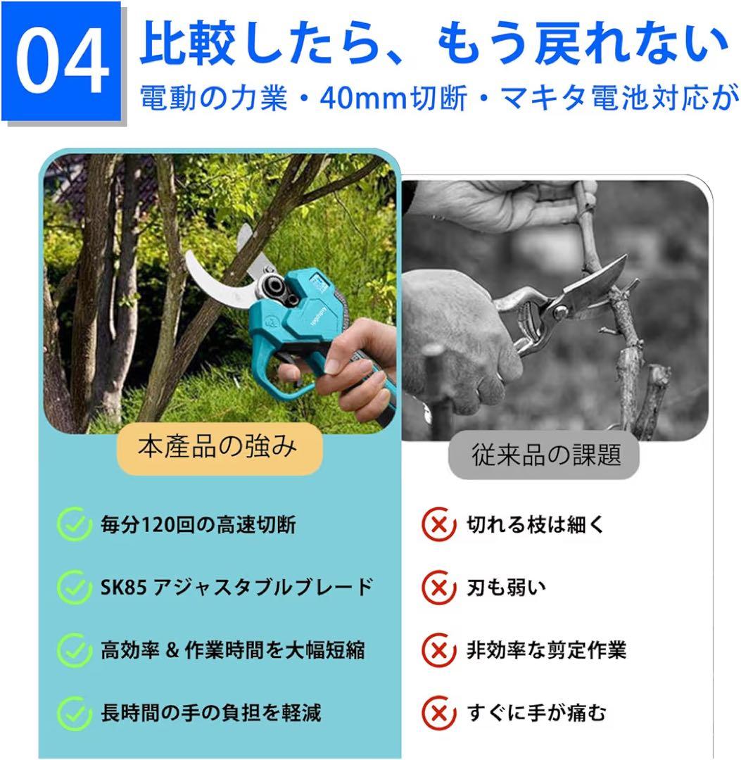 電動剪定バサミ 枝切り電動バサミ2026年人気モデル 切断径40mm PSE認証