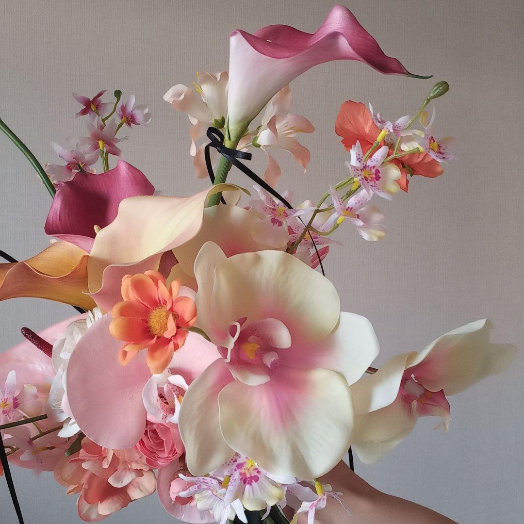 ピンク　オレンジ　イエロー　胡蝶蘭　カラー　アンスリウム　ウェディングブーケ造花