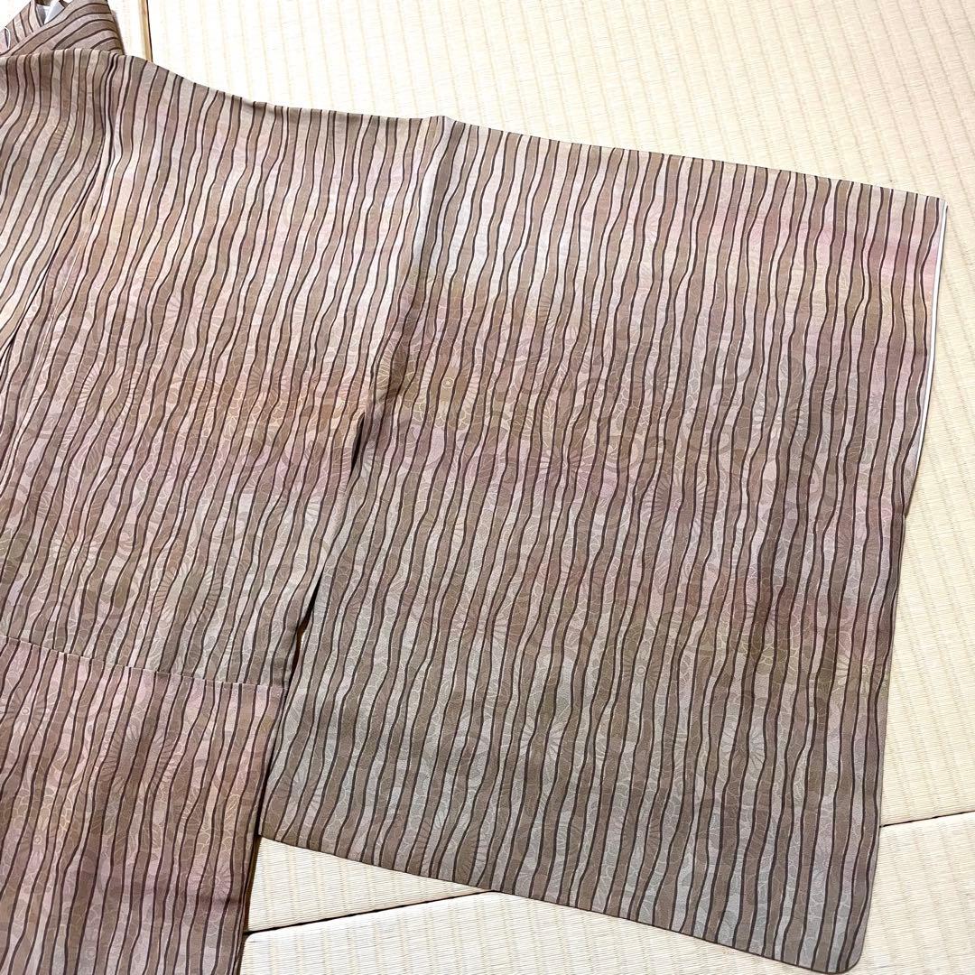 極上 三眠蚕 花唐草の地紋に縞の染め 小紋 残布