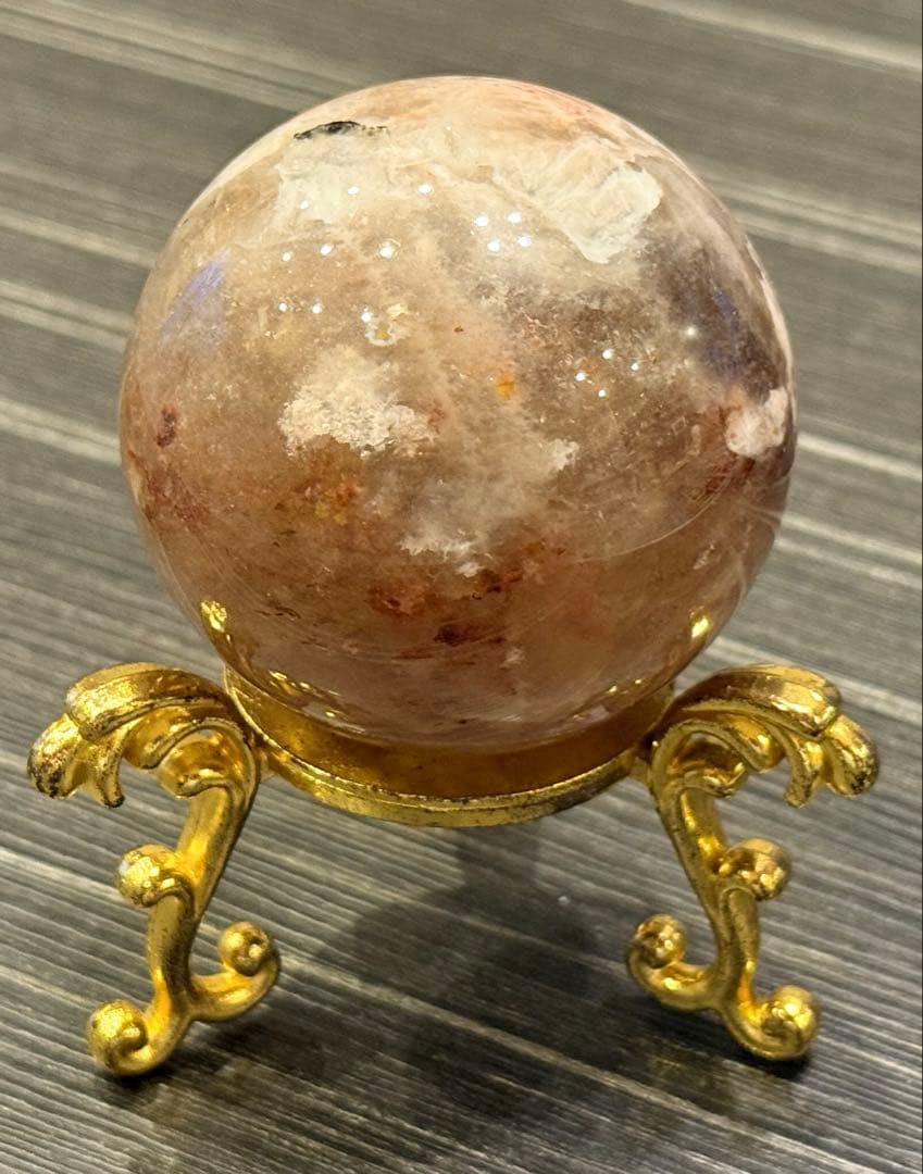 希少♡ 美しい ファイヤークォーツ共生 ムーンストーン スフィア 丸玉 天然石