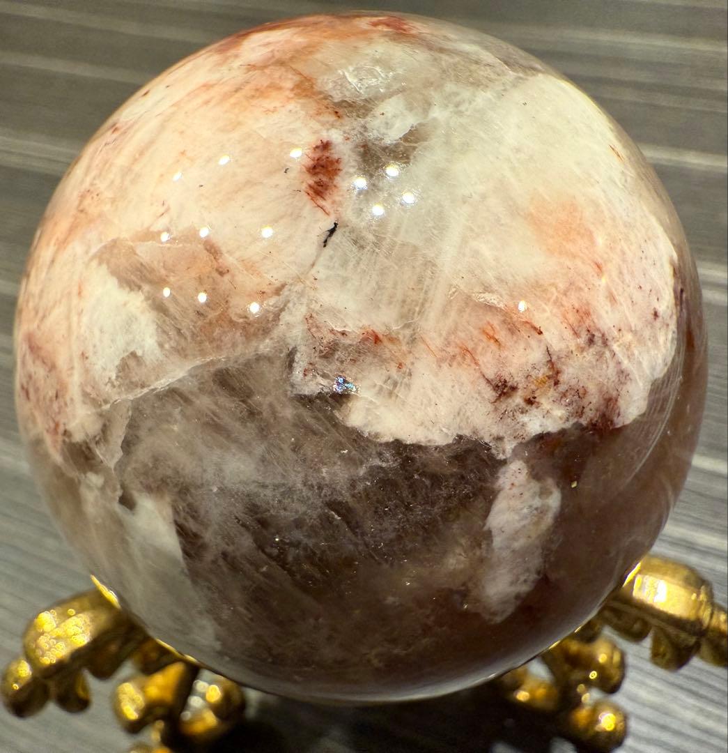 希少♡ 美しい ファイヤークォーツ共生 ムーンストーン スフィア 丸玉 天然石