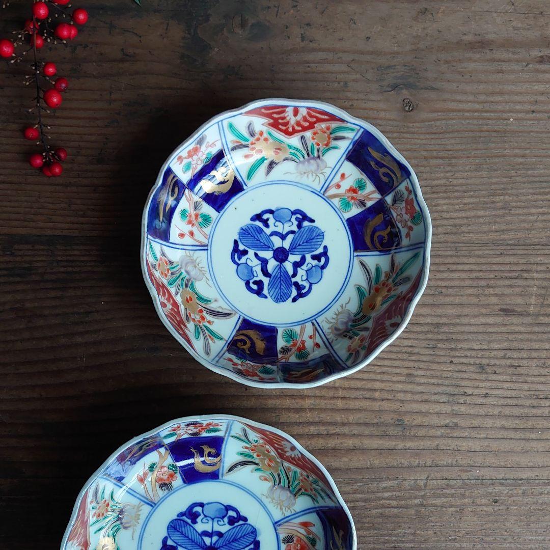 【ご成約】古伊万里 色絵金彩 花鳥図 花縁 5寸なます皿と骨董の器 おまとめ