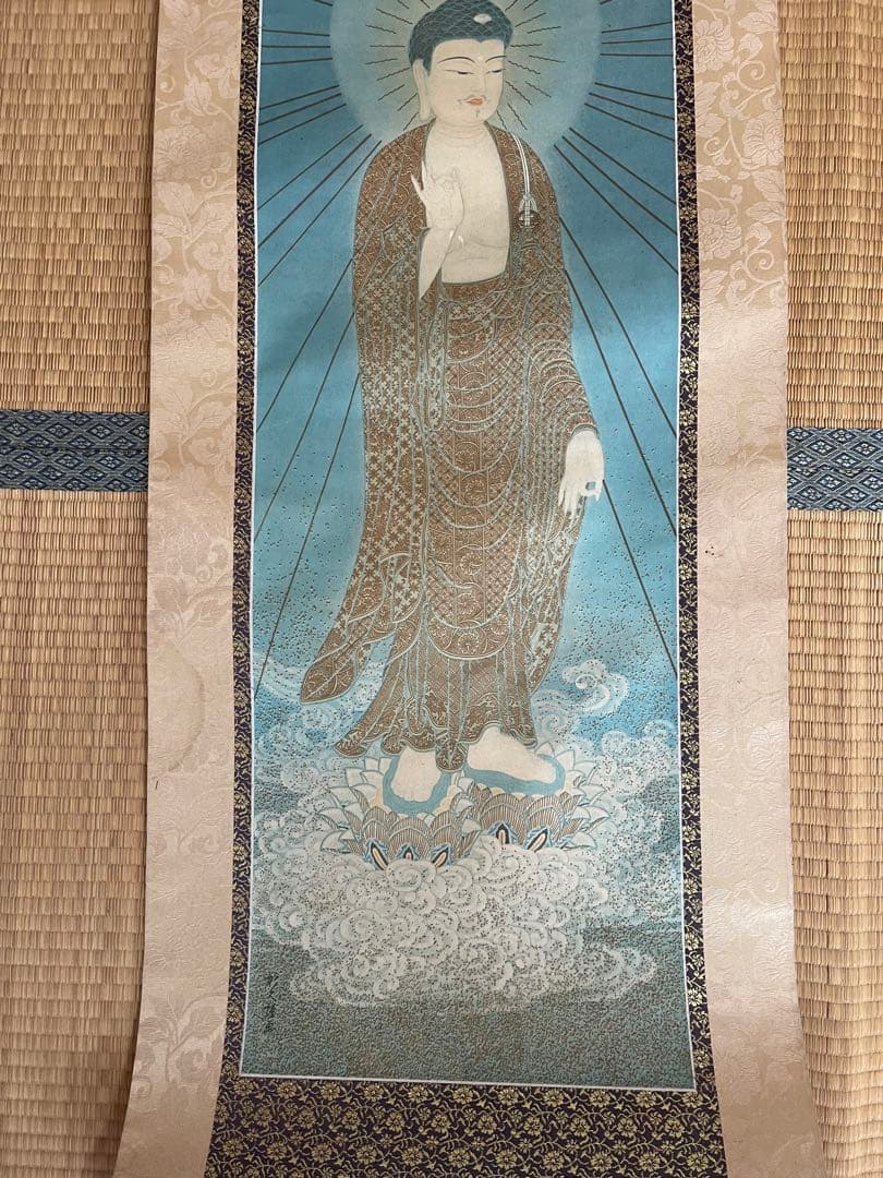 仏像 掛け軸 青色 金色