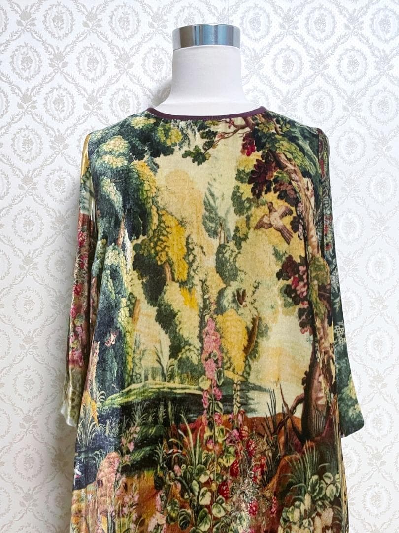 美品 ETRO エトロ 風景柄ワンピース ベルベット調