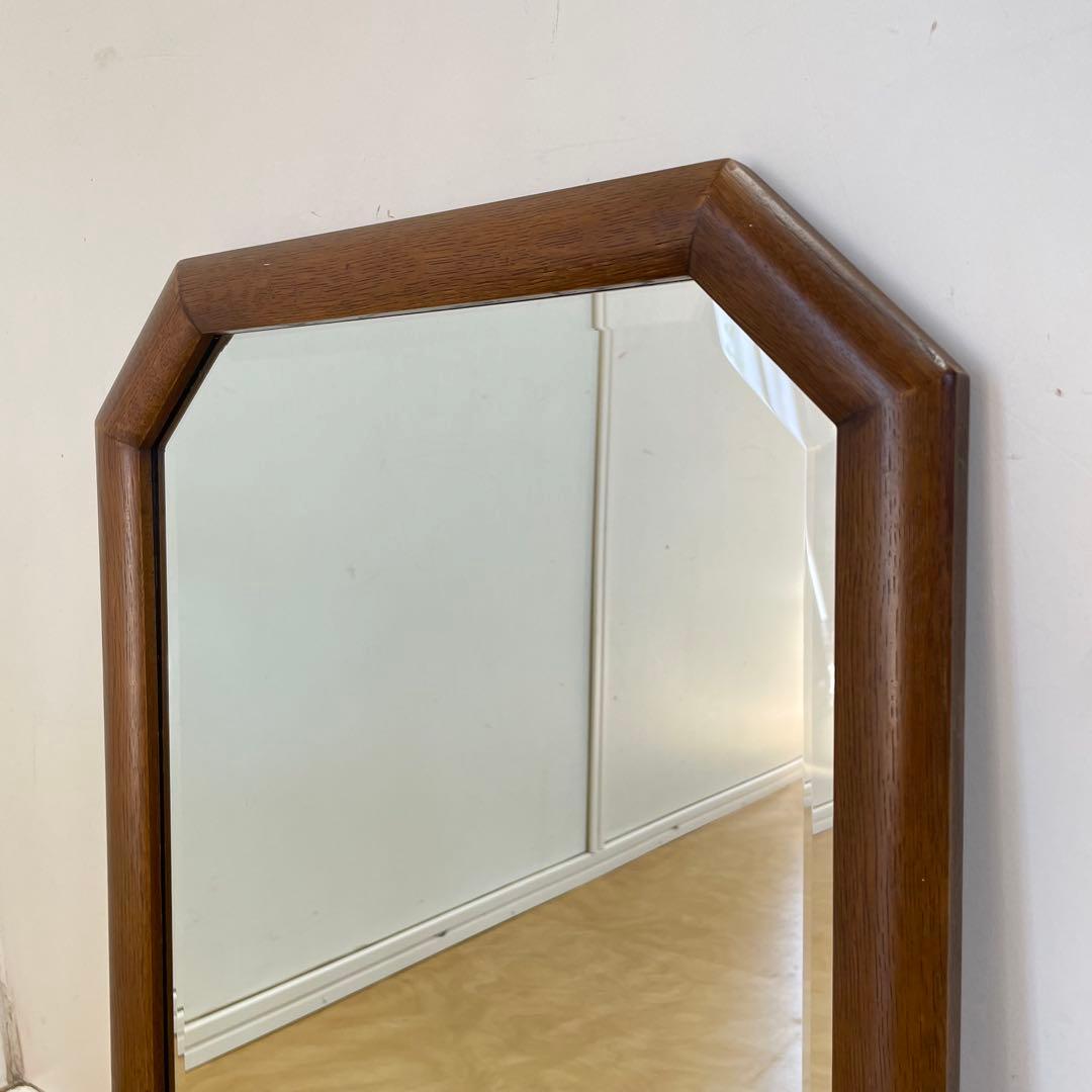 ビンテージ 8角ウォールミラー 木枠ミラー 鏡 壁掛け 立て掛け アンティーク