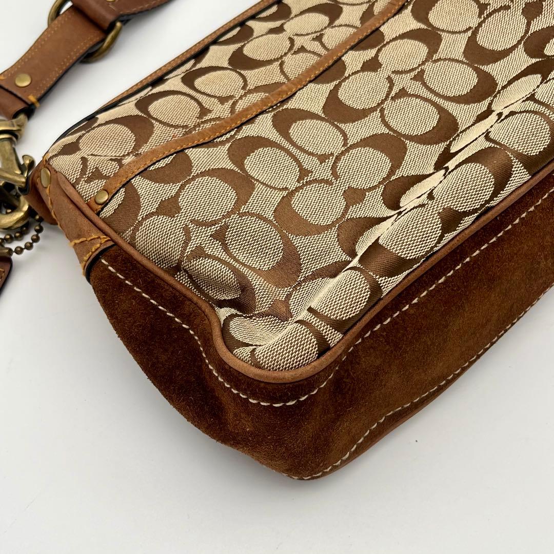 極美品 コーチ ソーホー 2way ショルダーバッグ シグネチャー スエード 茶
