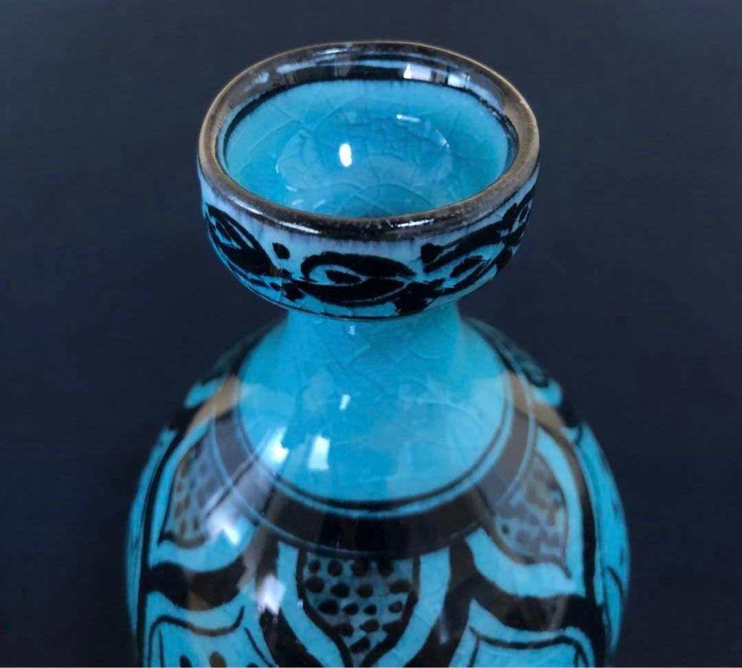 《R》トルコ青 花入 秀逸作 加藤賢司 陶歴書 共布 共箱260126く1