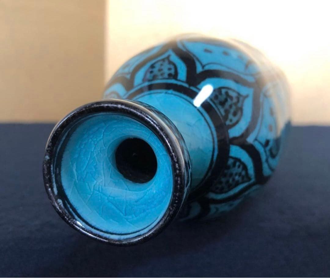 《R》トルコ青 花入 秀逸作 加藤賢司 陶歴書 共布 共箱260126く1