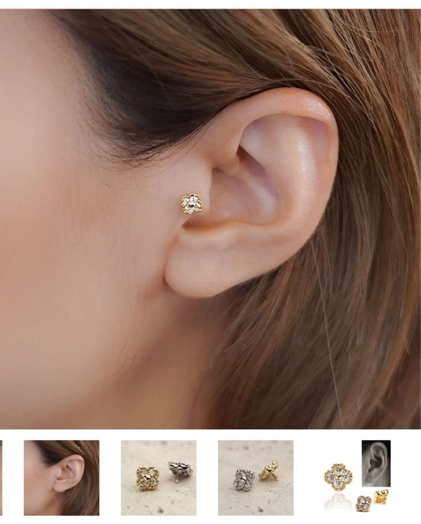 PICOLLE K18 天然ダイヤモンド フラワー ミル打ち ピアスパーツ