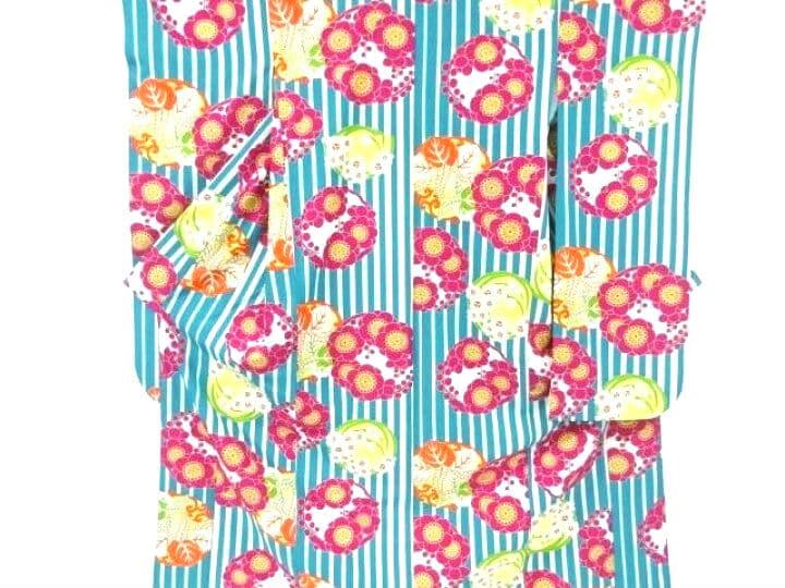 110-1ふりそでMOOE縞に花丸文様振袖