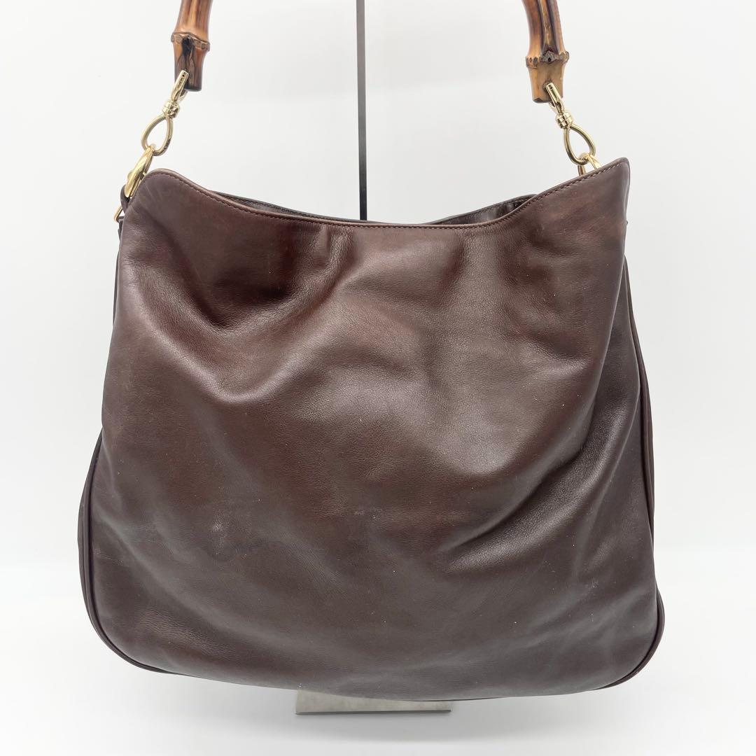 GUCCバンブー　2way ショルダーバッグ　ハンドバッグ　レザー　ブラウン